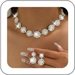 Jewelry Set Silver Rhinestone Necklace Earrings Sets Formal Classy Statement Set
